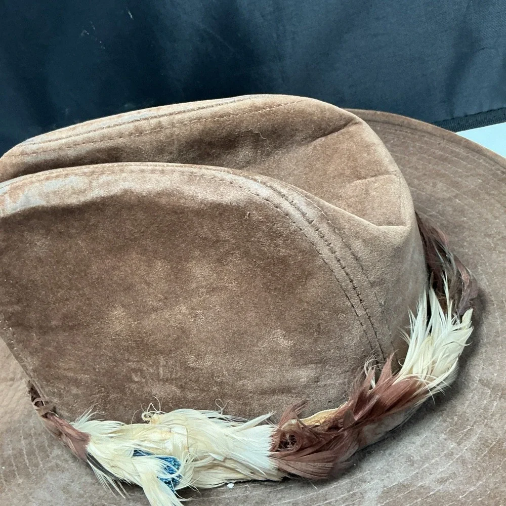 Vintage Longhorn by YA XL Cowboy Hat Distressed Brown Cotton Rayon Feather Band